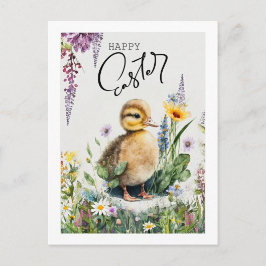 ハッピーイースター。水彩可愛いアヒル シーズンポストカード (正面)