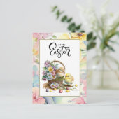 ハッピーイースター。水彩可愛い雛と卵 シーズンポストカード (スタンド正面)