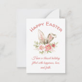 ハッピーイースター、水色フローラbunny耳レッドシック ノートカード (正面)