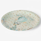 ハッピーイースター!熱気球の水彩バニー ペーパープレート (アングル)