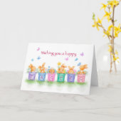 ハッピーイースター、花のウサギポットと花 カード (黄色い花)