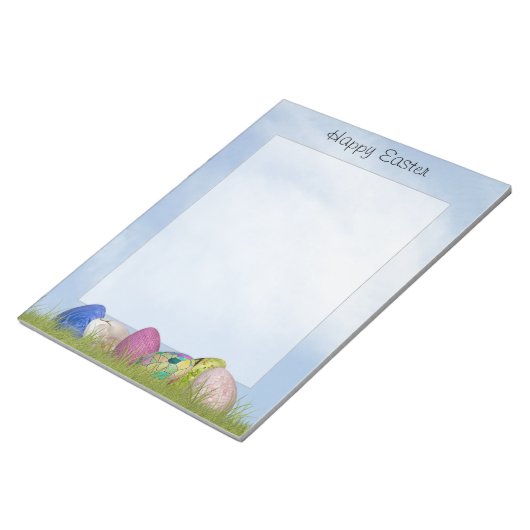 ハッピーイースター-花の写真イースターエッグ ノートパッド (アングル)