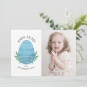 ハッピーイースター。青い卵。かわいいおもしろい植物写真 シーズンカード (スタンド正面)