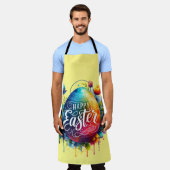 ハッピーイースター:鮮やか水彩復活卵 エプロン (着用した状態)