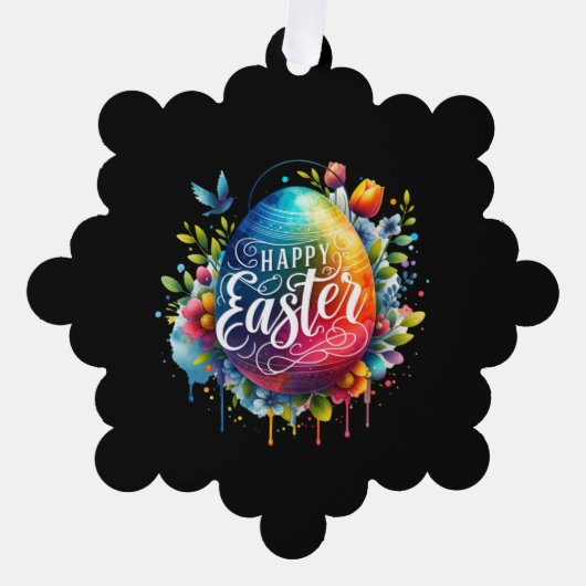 ハッピーイースター:鮮やか水彩復活卵 オーナメントカード (正面)