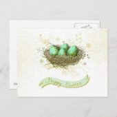 ハッピーイースター! – 鳥の巣とカラフル卵 シーズンポストカード (正面/裏面)