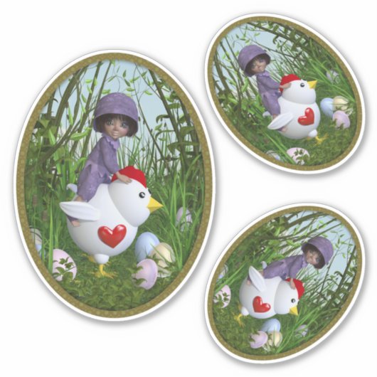 ハッピーイースター – 鶏に乗る シール (正面)