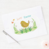 ハッピーイースター、鶏肉、花 楕円形シール (封筒)