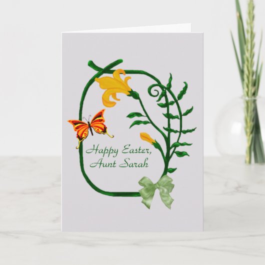 ハッピーイースター、黄色いチューリップおよび蝶 シーズンカード (正面)