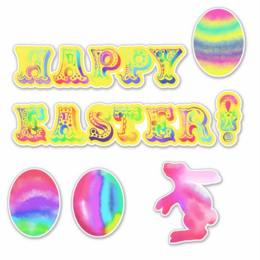 ハッピーイースター!黄色の水色の文字エッグ シール (正面)