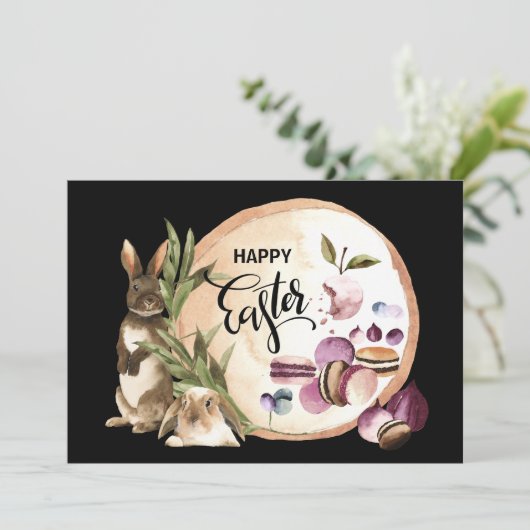 ハッピーイースター | Macaroons Bunniesと春フルーツ シーズンカード (スタンド正面)