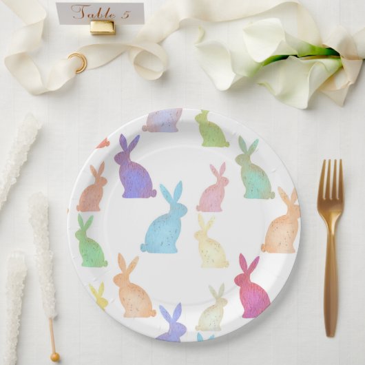 ハッピーイースター- Rainbow Bunny's pattern ペーパープレート (ウェディング)
