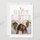 ハッピーイースターBunny耳モダンタイポグラフィ写真 シーズンカード (正面)