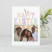 ハッピーイースターBunny耳モダンタイポグラフィ写真 シーズンカード (スタンド正面)