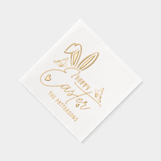 ハッピーイースターBunny Earsスクリプトパーソナライズされた名 箔ナプキン (右)