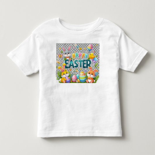 ハッピーイースターTを持つ トドラーTシャツ (正面)