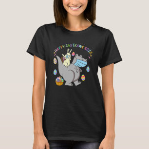 ハッピーイーストラワーキュートレックス恐竜イースターバニー卵 Tシャツ