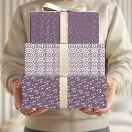 ハッピーイードキッズパープルムーンスターパターン引用文 ラッピングペーパーシート