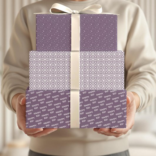 ハッピーイードキッズパープルムーンスターパターン引用文 ラッピングペーパーシート