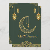 ハッピーイードムバラク濃い緑と金色の三日月 シーズンカード (正面/裏面)