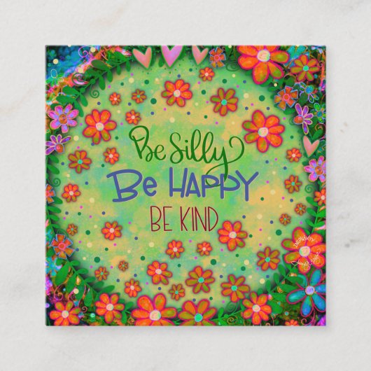ハッピーイ間抜けントおもしろいグリーンかわいいカワイズカード スクエア名刺 (正面)