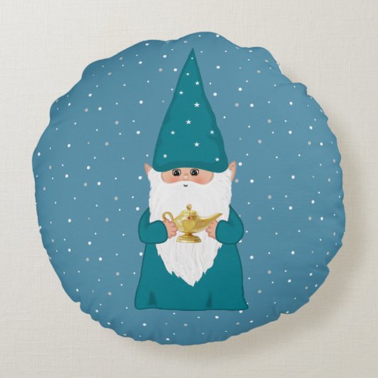 ハッピーウィザード格言&サファイアブルー魔法ランプ ラウンドクッション (裏面)