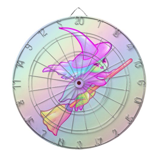 ハッピーウィッチオン飛んでいるブルームスティックスケッチ ダーツボード (正面)