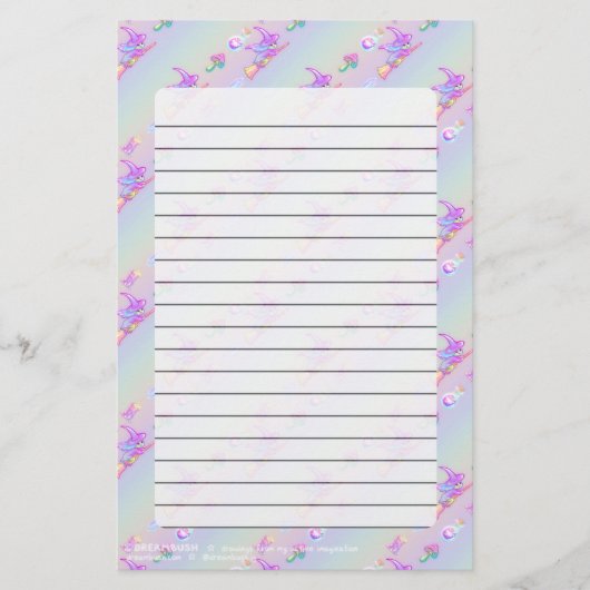 ハッピーウィッ飛んでいるチブライトパステルレインボーパターン 便箋 (正面)