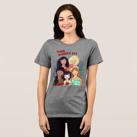 ハッピーウィメンズデイイラストレーション多様な女性 トライブレンドＴシャツ (正面全面)