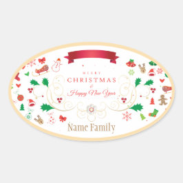 ハッピーウィンターホリデークリスマス&新年 楕円形シール