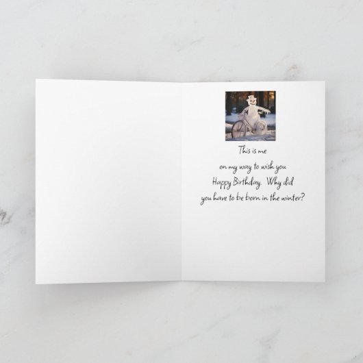 ハッピーウィンター誕生日ユーモアおもしろい雪だるま カード (内部)