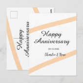 ハッピーウェディングアニバーサリー オレンジ パステル ライン 名前 ポストカード (正面/裏面)