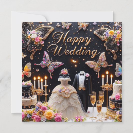 ハッピーウェディンググリーティングカード 招待状 (正面)