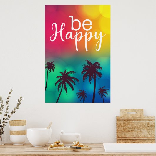 ハッピーウォーターカラーおもしろい引用文 ポスター (キッチン)