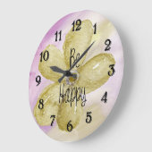 ハッピーウォーターカラーの花 ラージ壁時計 (傾斜)