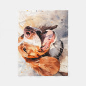 ハッピーウォーターカラードッグアートプリント フリースブランケット (正面)