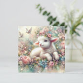 ハッピーウォーターカラーラムフラワークリスチャンイースター シーズンカード (スタンド正面)