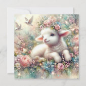 ハッピーウォーターカラーラムフラワークリスチャンイースター シーズンカード (正面)