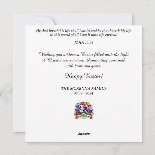 ハッピーウォーターカラーラムフラワークリスチャンイースター シーズンカード (裏面)