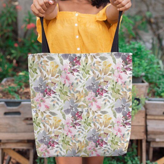 ハッピーウォーターカラー花模様ズ結婚式 トートバッグ