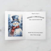 ハッピーウォーターカラー雪だるまファミリークリスマスウィンター カード (内部)