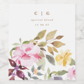 ハッピーウォーター色花模様結婚ズボトル ワインラベル (シングルラベル)