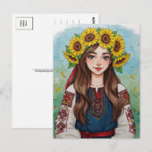 ハッピーウクライナガールヒマワリリースハガキ ポストカード (正面/裏面)