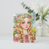 ハッピーウクライナガールフラワーリースはがき ポストカード (スタンド正面)