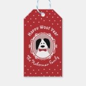 「ハッピーウーフイヤー」かわいい犬のクリスマス ギフトタグ (正面)