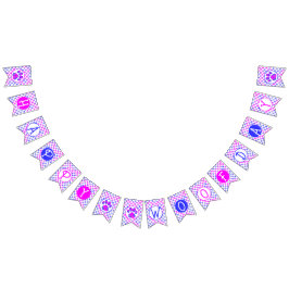 ハッピーウーフデイブルーホワイトピンクポーシルエット バンティングフラッグ