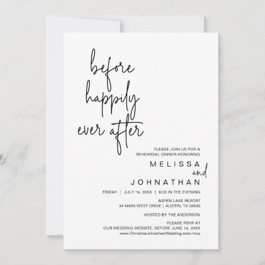 ハッピーエバーの前の結婚式リハーサルディナー 招待状 (正面)