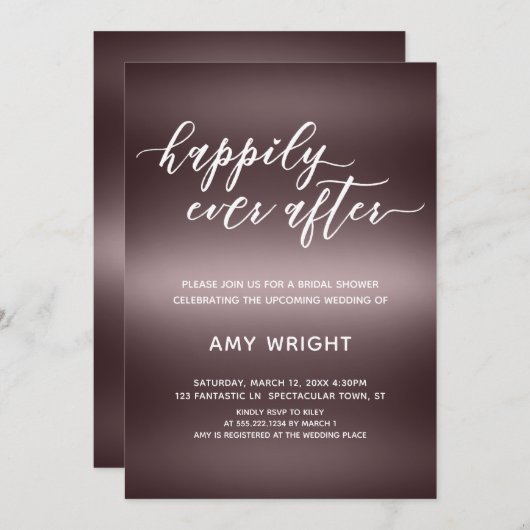 ハッピーエバーアフターオンホテルバラ金ゴールドブライダルシャワー 招待状 (正面/裏面)