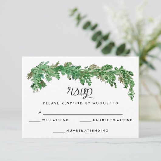 ハッピーエバーアフターグリーンリー結婚式招待状RSVP 出欠カード (スタンド正面)