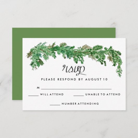 ハッピーエバーアフターグリーンリー結婚式招待状RSVP 出欠カード (正面/裏面)